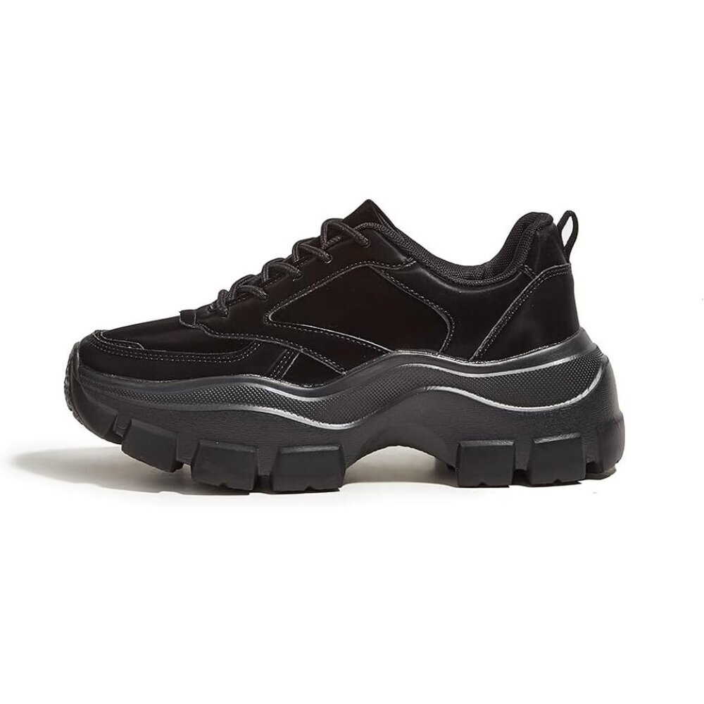 Lucky Step Women's Black Chunky Platform Dad Casual Lace Up Walking Sneakers